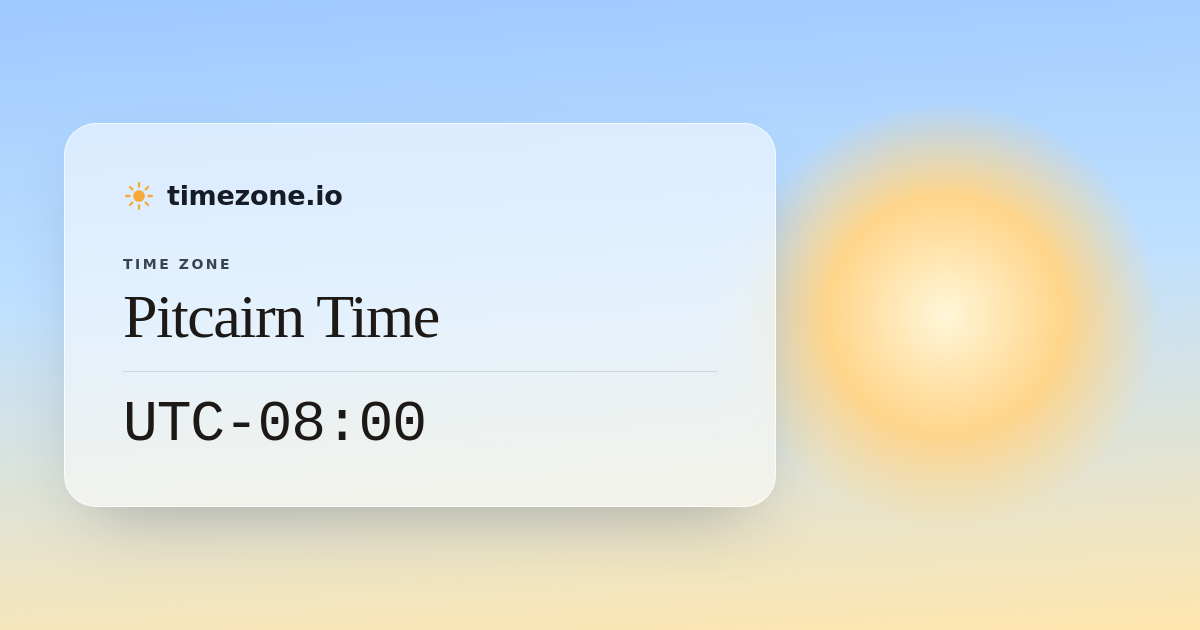 Pitcairn Time (PITCAI) — Current Time, UTC Offset & DST - timezone.io