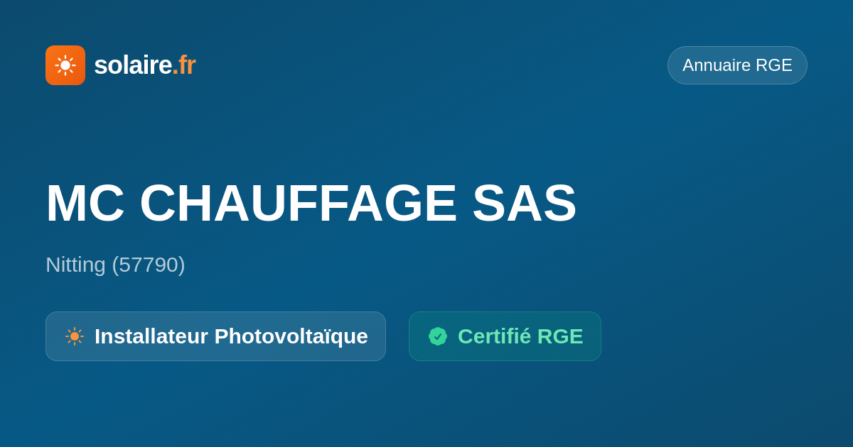 MC CHAUFFAGE SAS — Avis & Certification RGE Solaire.fr — free download