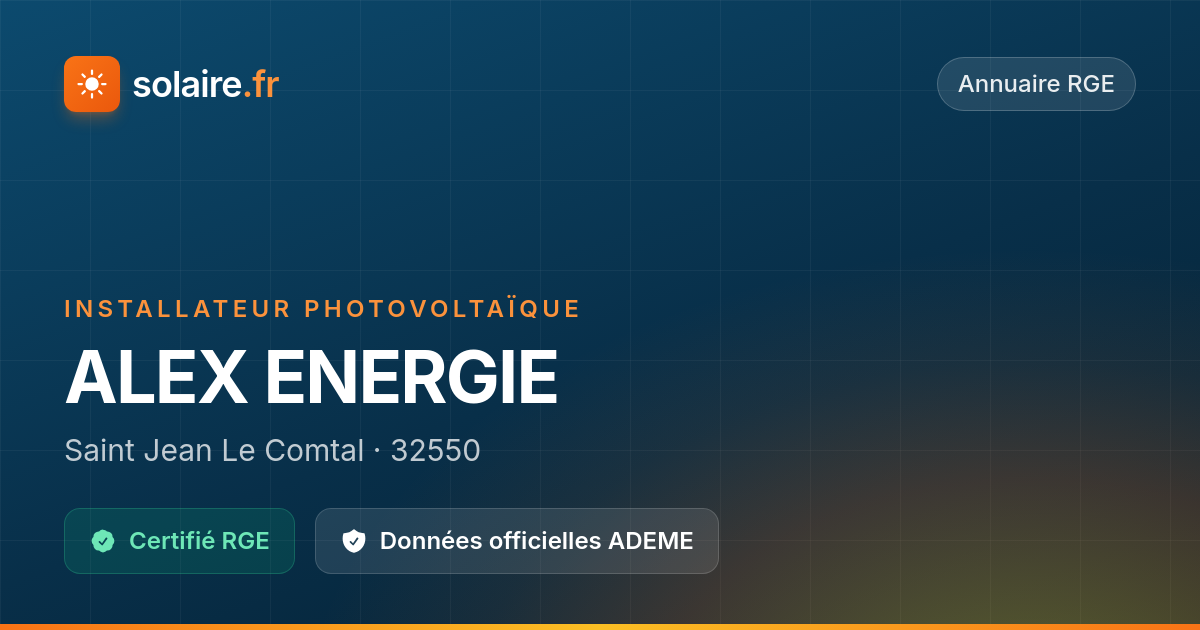 ALEX ENERGIE — Avis & Certification RGE | Solaire.fr